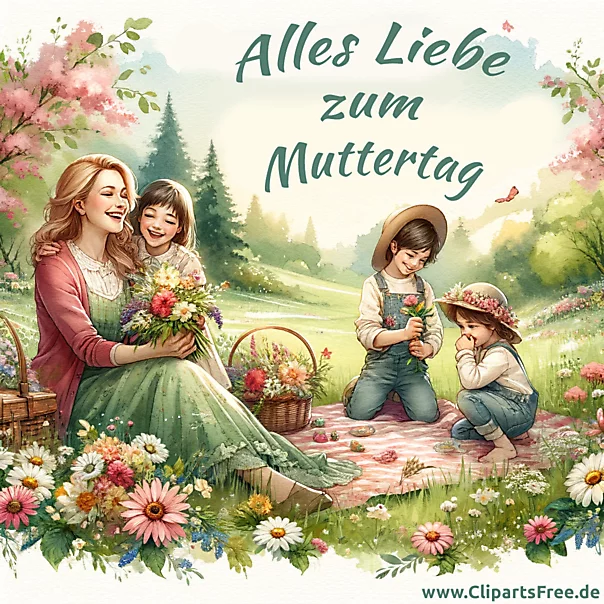 Familie feiert Muttertag kostenlose Grusskarte