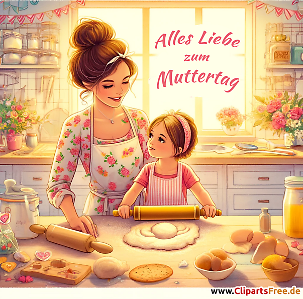 Mama mitTochter backen in Küche Bild zum Muttertag