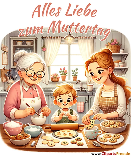 Oma, Mutter, Sohn backen Plätzchen Bild