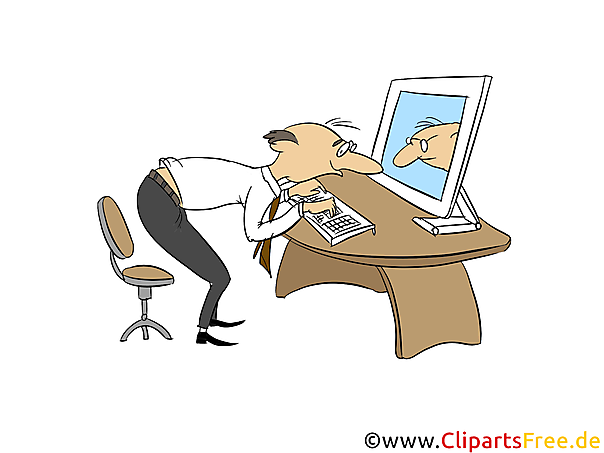 Büroangestellter arbeitet am PC Cartoon, Clipart, Bild, Illustration
