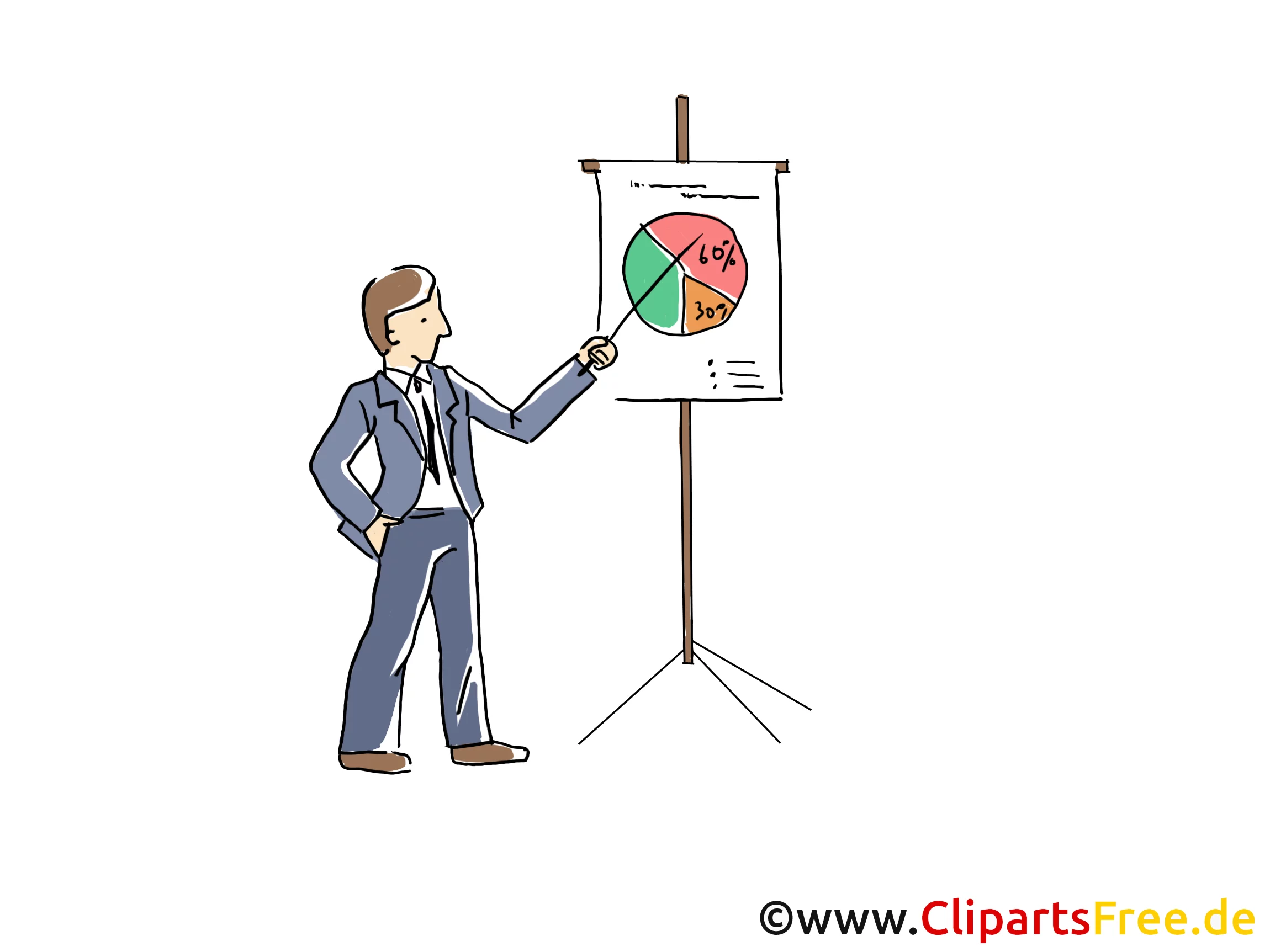 Clipart eine Figur präsentiert auf einem Whileboard