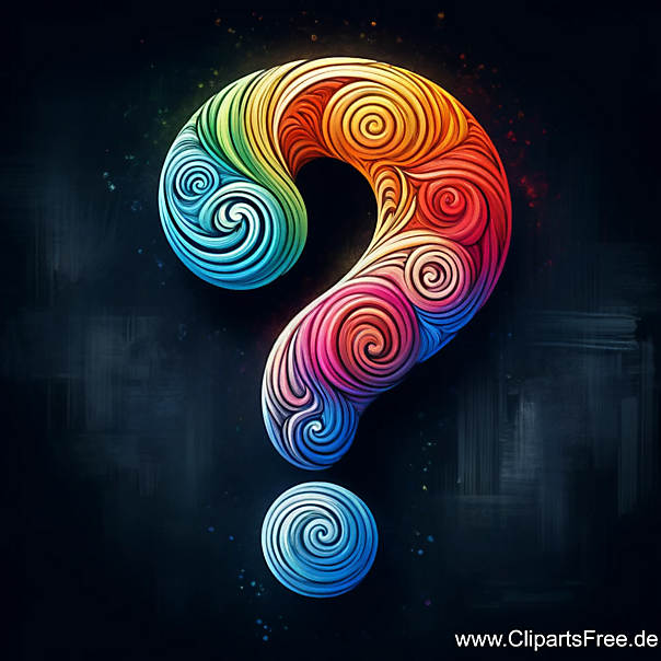 Fragezeichen in bunten Farben auf dem schwarzen Hintergrund