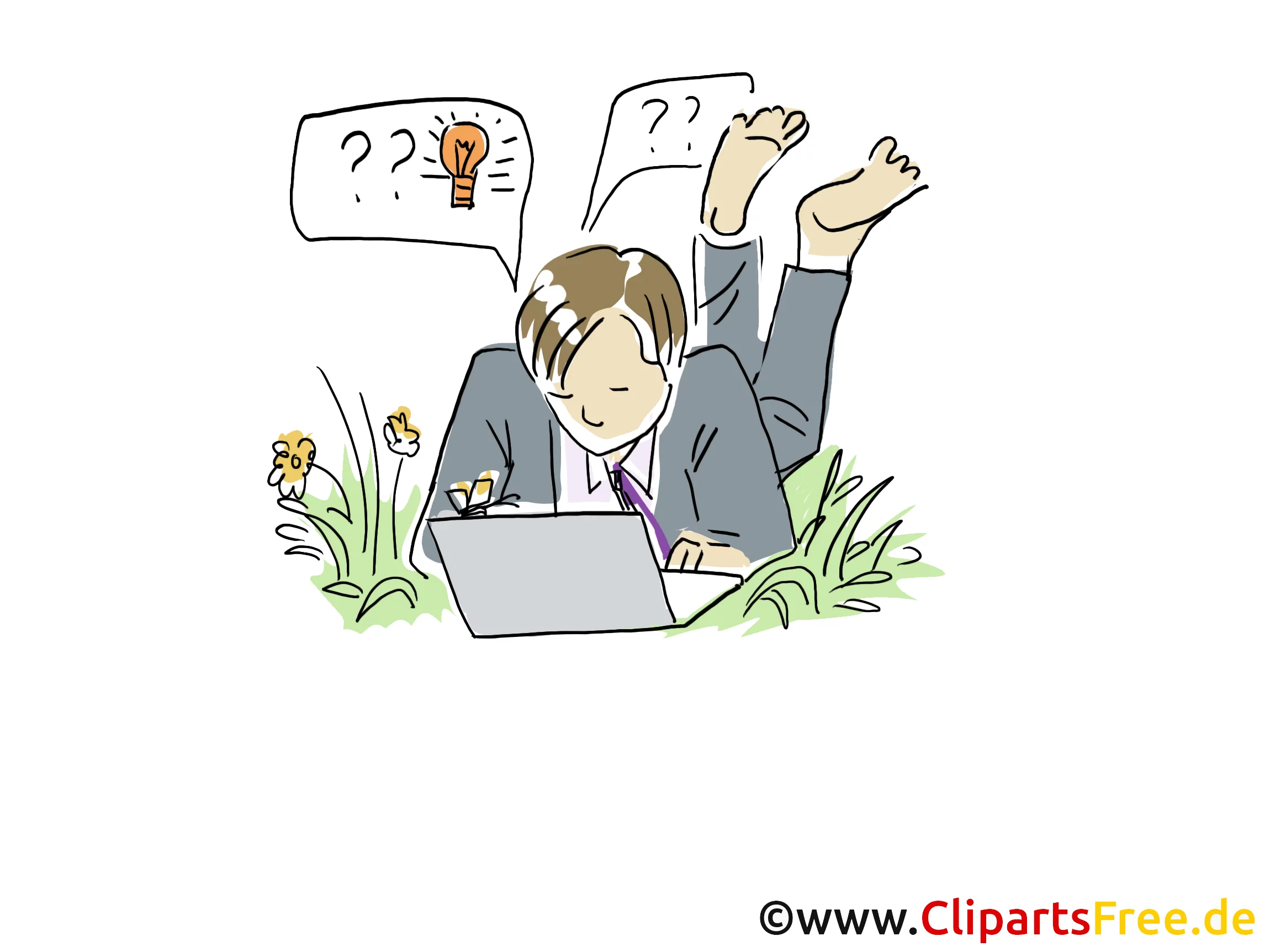 Freelancer arbeitet am Laptop Clipart, Grafik, Bild