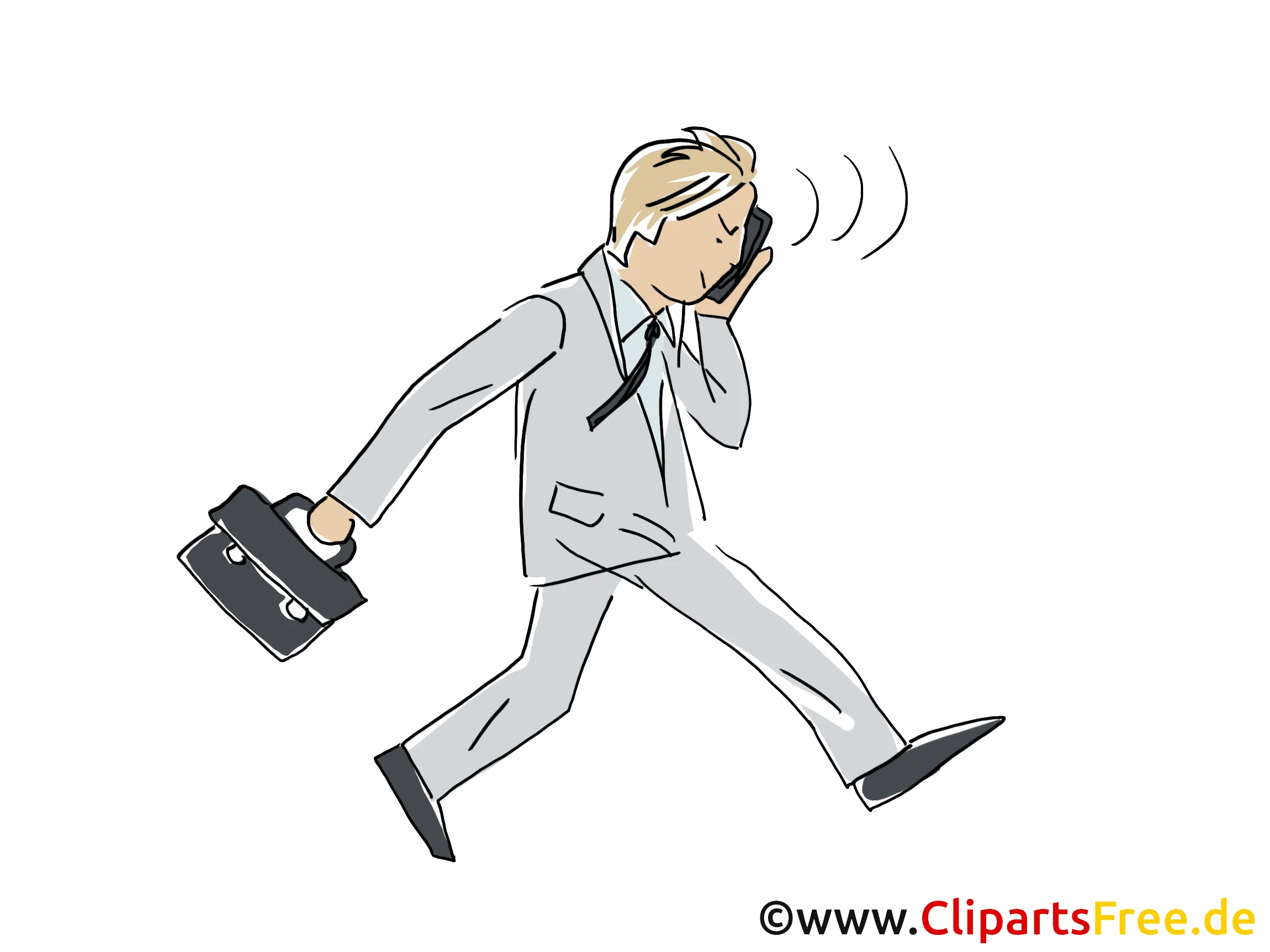 Geschäftsmann läuft und spricht per Handy Clipart, Bild