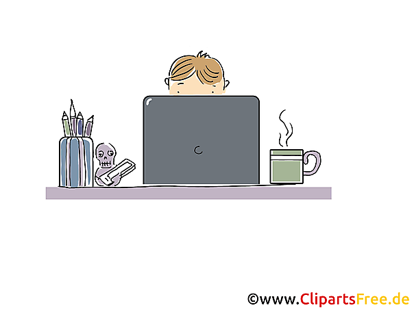Junger Mann arbeitet am Notebook Cartoon, Clipart, Bild, Illustration