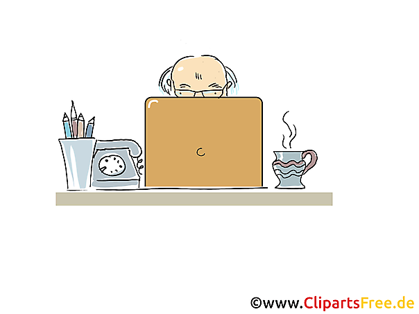 Opa surft im Internet am Laptop Cartoon, Clipart, Bild, Illustration