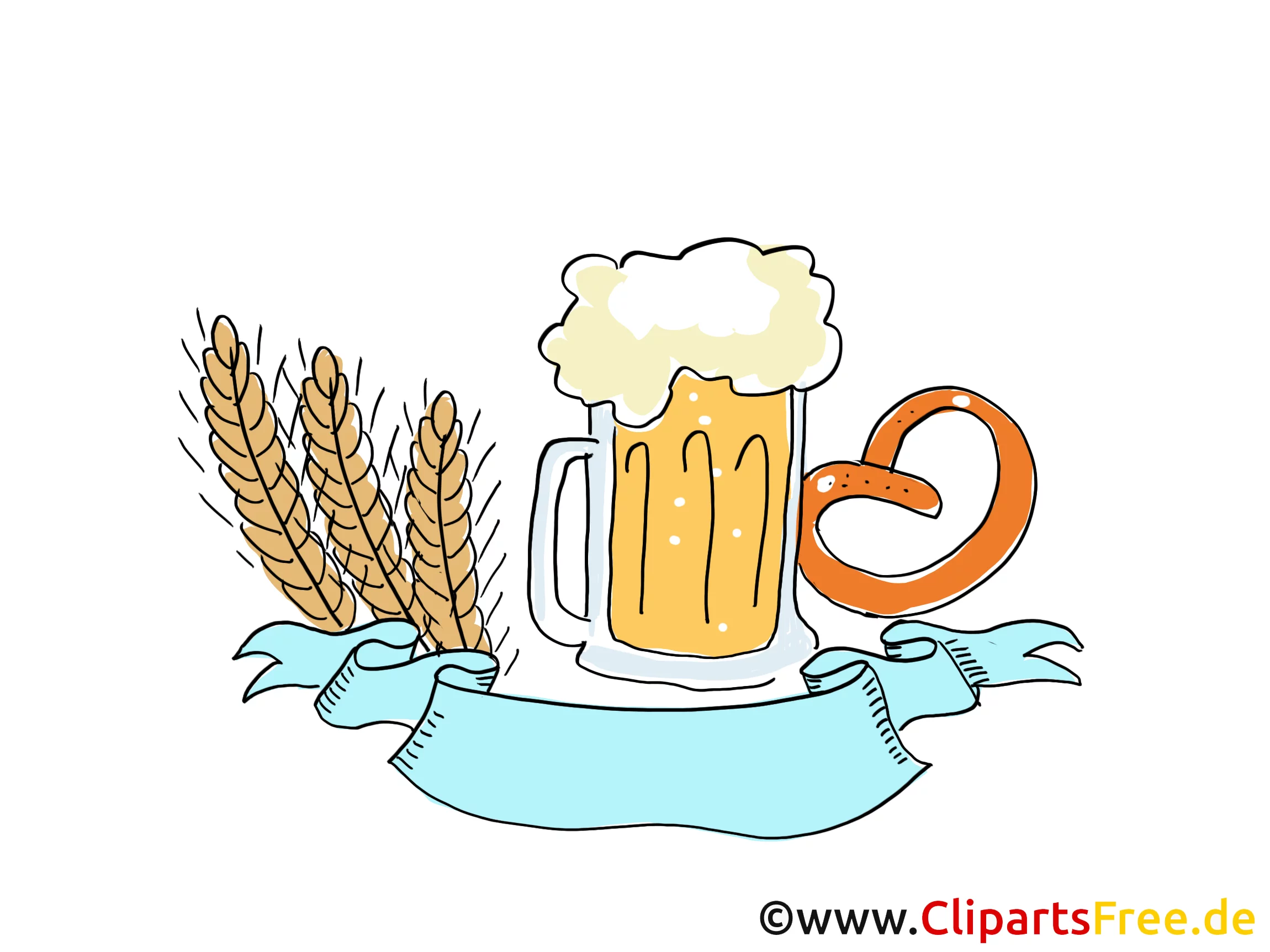Krug mit Bier und Brezel Clipart, Bild, Grafik, Illustration gratis