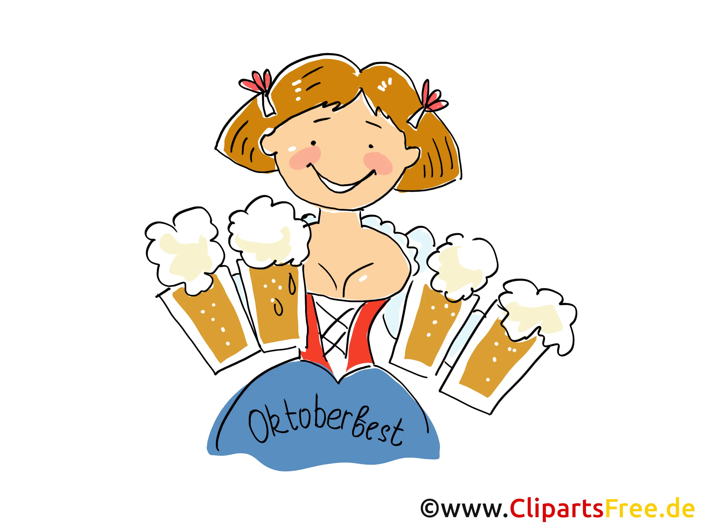 Schöne Oktoberfest Frau mit Bier Clipart, Bild, Grafik, Illustration, Comic, Cartoon gratis
