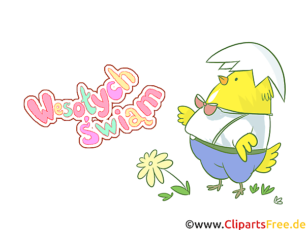 Clipart Küken mit Eierschale - Ostergrüße auf Polnisch