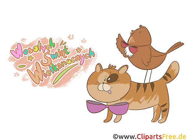 Katze und Spatz - Ostern Grußkarte auf Polnisch