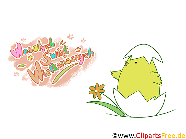 Küken in Eierschale Clipart - Ostergrüße auf Polnisch
