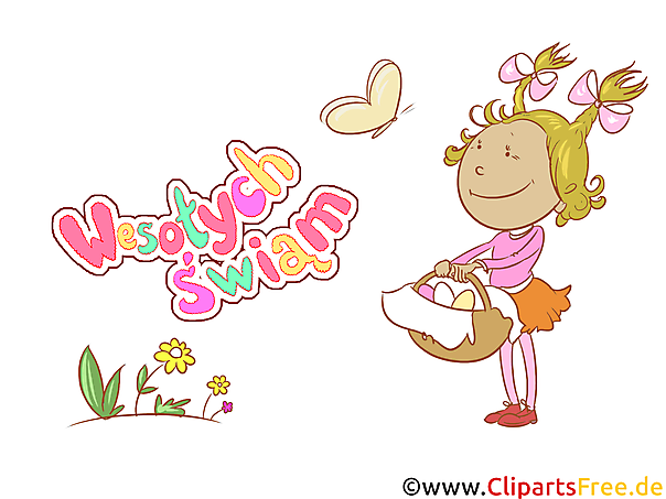 Mädchen mit Korb und Osteressen - Grüsse zu Ostern auf Polnisch