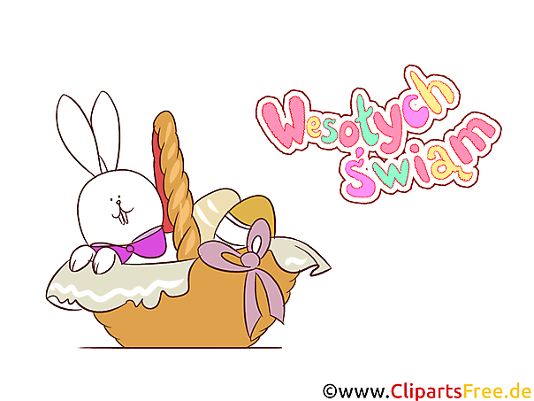 Osterhase im Korb - Glückwunschkarte auf Polnisch