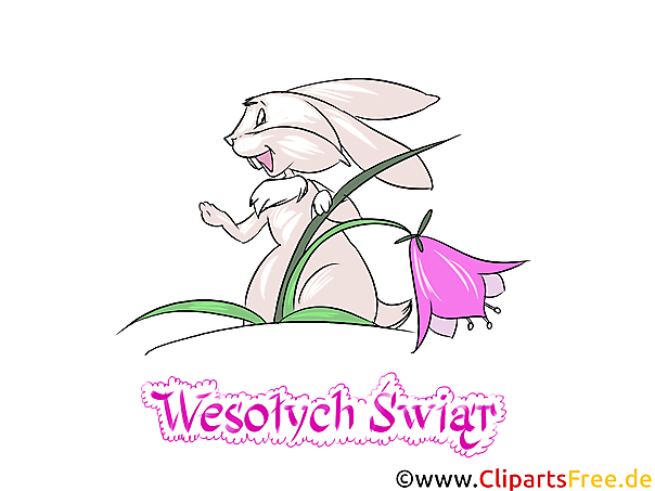 Osterhase mit Blume im Garten - Ostern Glückwunschkarte auf Polnisch