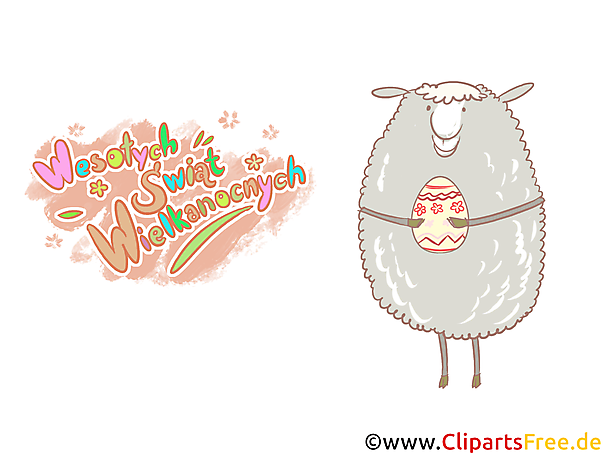 Schaf mit Osterei - Glückwunschkarte auf Polnisch