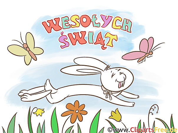 Schmetterlinge und Osterhase auf Weide auf Polnisch Clipart, Bild, Illustration