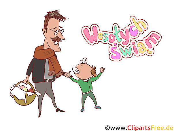 Vater und Kind Clipart - Schöne Ostergrüsse auf Polnisch