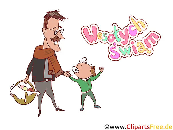 Vater und Kind Clipart - Schöne Ostergrüsse auf Polnisch