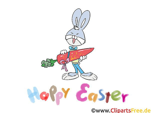 Ostern Bilder lustig - Osterhase mit Möhre lächelt