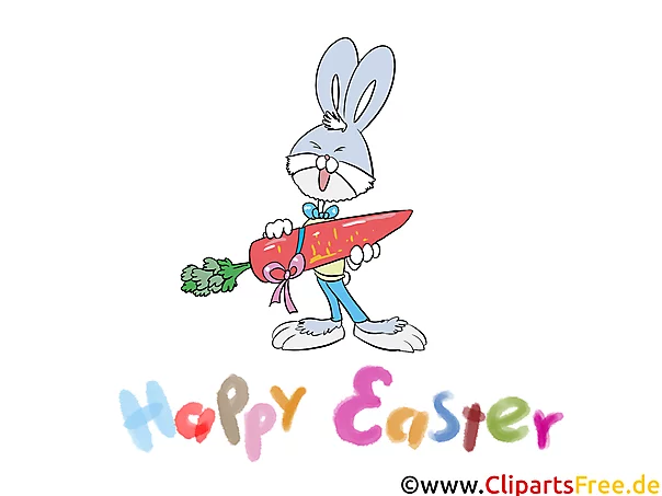 Ostern Bilder lustig - Osterhase mit Möhre lächelt