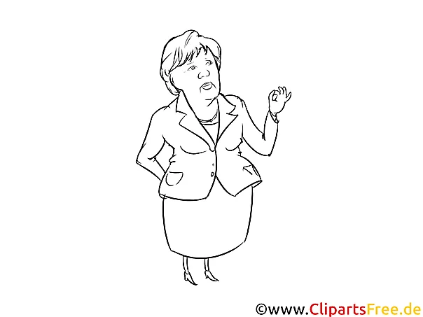 Angela Merkel Cartoon, Karikatur, Comic schwarz-weiss zum Drucken