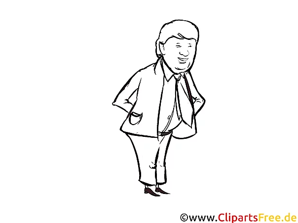 Trump Cartoon, Karikatur, Comic schwarz-weiss zum Drucken