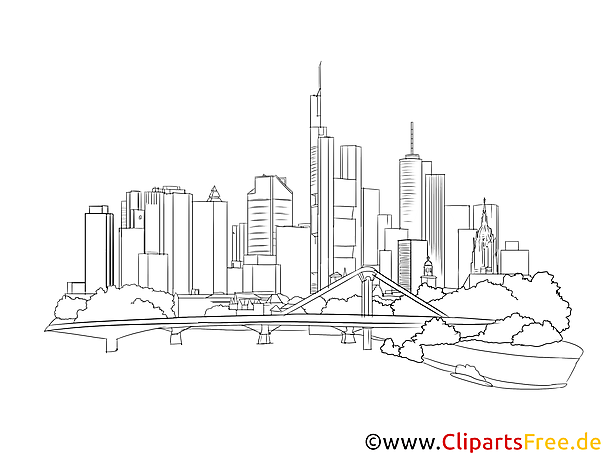Frankfurt Skyline schwarz-weisse Zeichnung, Bild, Clipart
