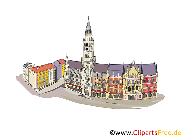 München Marienplatz - Illustrationen mit Sehenwürdigkeiten