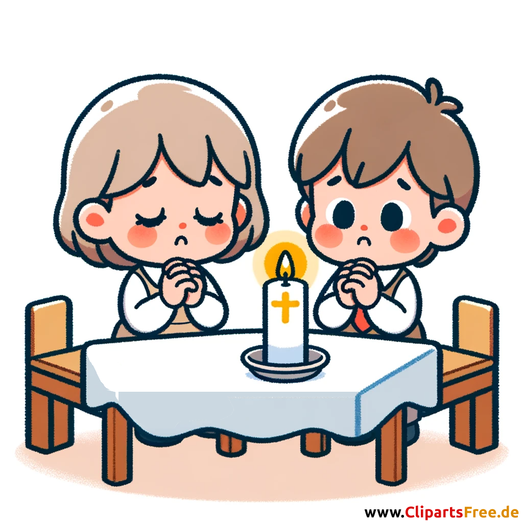 Kinder sitzen auf Knie und betten - Clipart für Buß- und Bettag