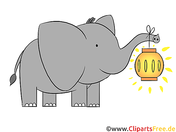 Clipart, Illustration, Bild Elefant mit Laterne