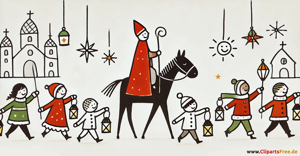 Illustration zum St. Martin mit Kindern auf dem Laternenumzug