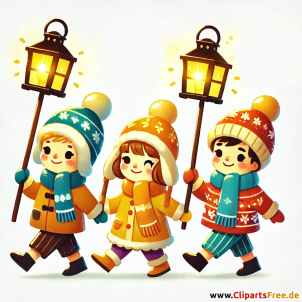 Kinder mit Laternen Clipart-Illustration