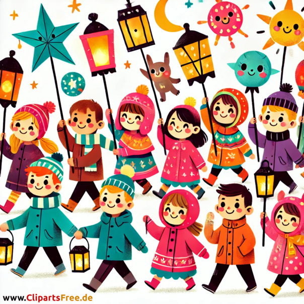 Kinder mit Laternen Clipart kostenlos