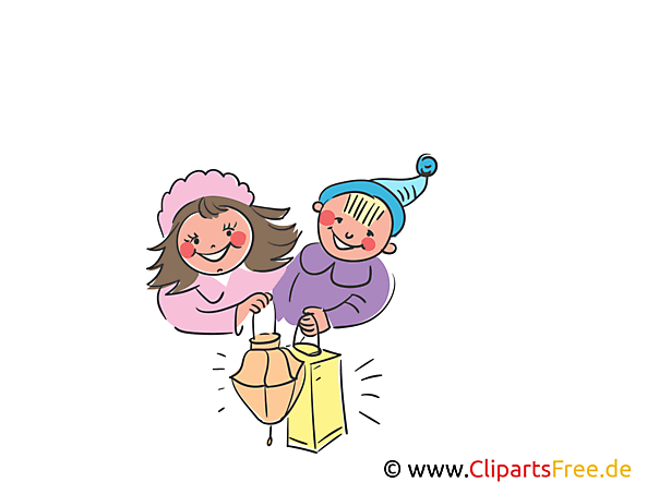 Kinder mit Laternen Illustration, Clipart, Bild gratis