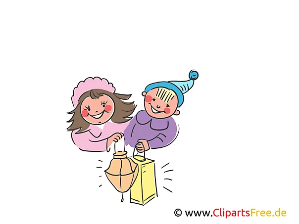 Kinder mit Laternen Illustration, Clipart, Bild gratis