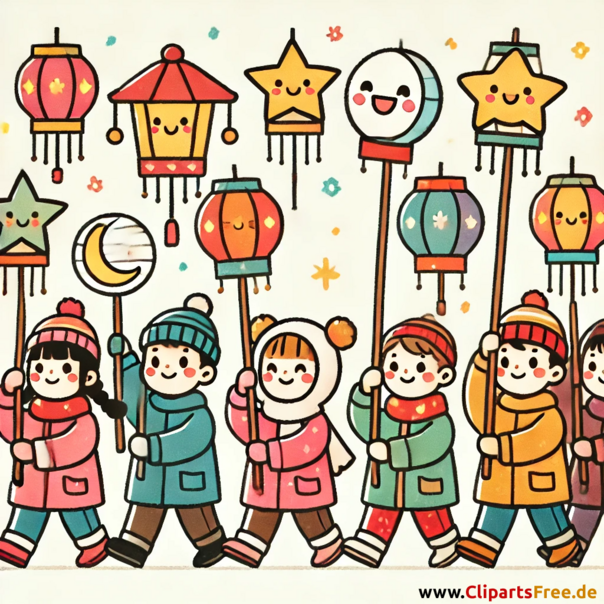 Laternenumzug Clipart zum St. Martin Tag