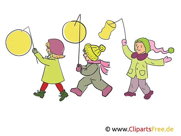 Laternenumzug, Kinder mit Laternen Illustration, Clipart, Bild