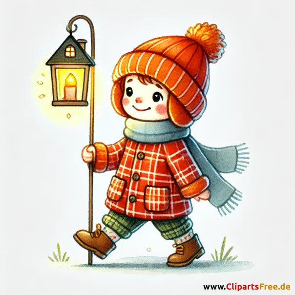 Mädchen mit Laternen auf Laternenumzug im November Clipart