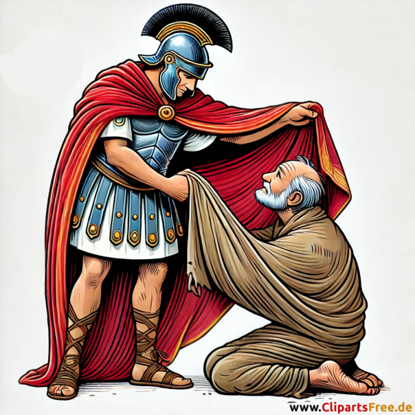 St. Martin teilt seinen Mantel mit dem Bettler Bild im Comic-Stil