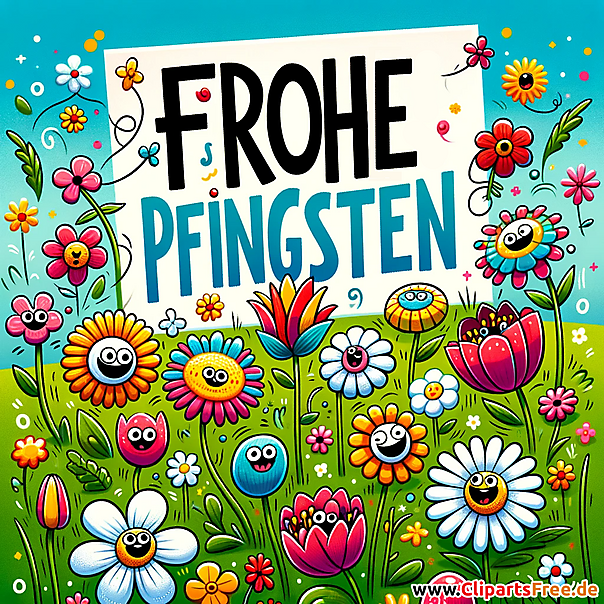 Pfingsten Glückwunschkarte mit Blumen und schönem Schriftzug