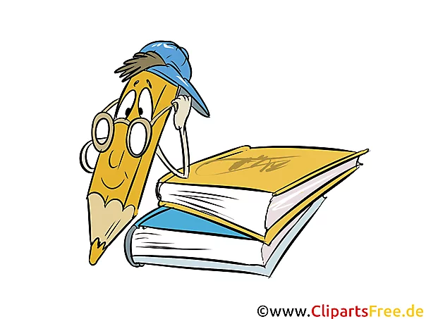 Bücher und Buntstift-Maskottchen Clipart
