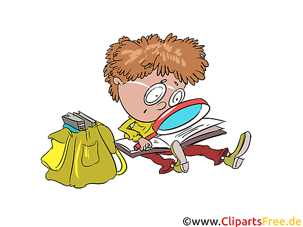 Clipart kostenlos Schüler mit Lupe, Schulranzen, Lesen Buch Clipart kostenlos Schüler mit Lupe, Schulranzen, Lesen Buch