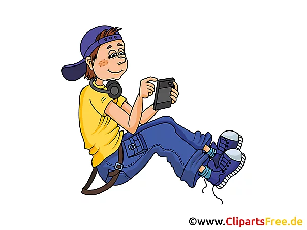 Junge mit Smartphone Illustration, Bild, Grafik, Clip Art gratis