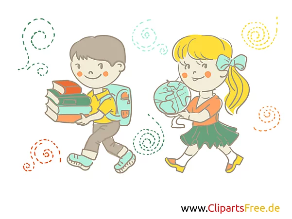 Kinder gehen in die Schule - Geografieunterricht Illustration, Bild, Clipart