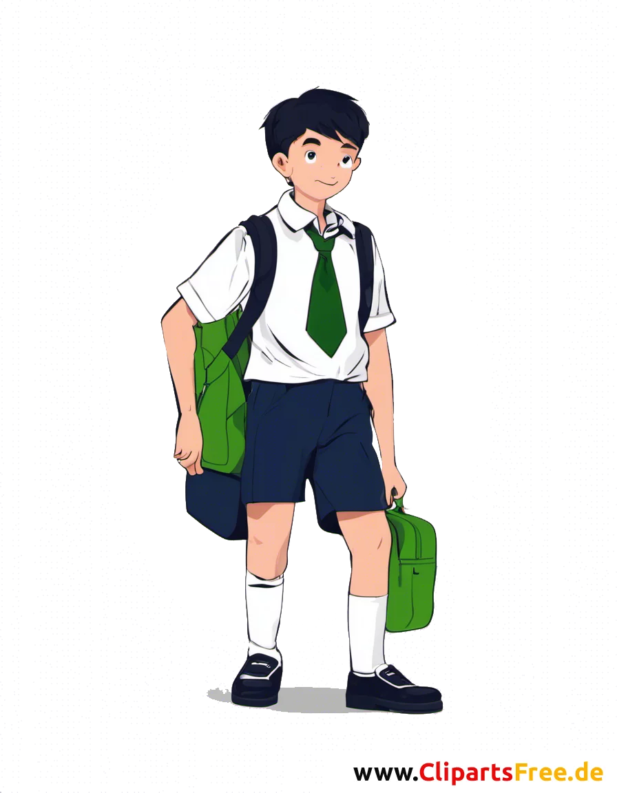 Manga Junge auf dem Weg zur Schule Clip Art kostenlos