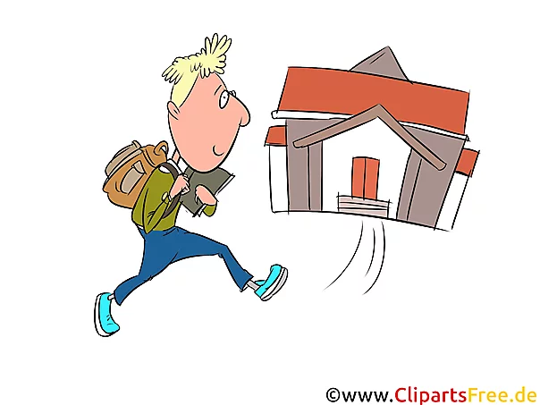 Schüler grennt in die Schule Bild, Illustration, Clipart, Grafik