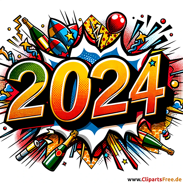 Clipart de quadrinhos de feliz ano novo de 2024