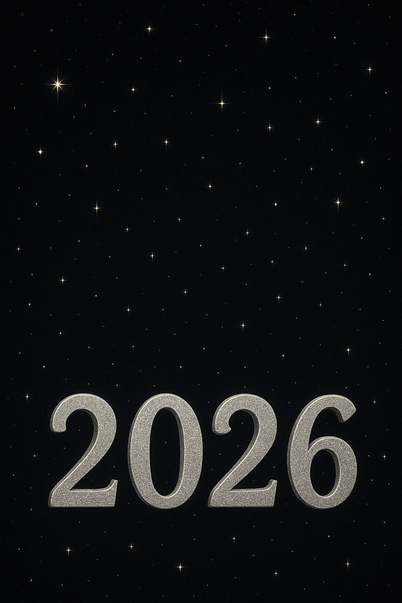 2026 E-Karte mit silbernen 3d-Zahlen zum Silvester