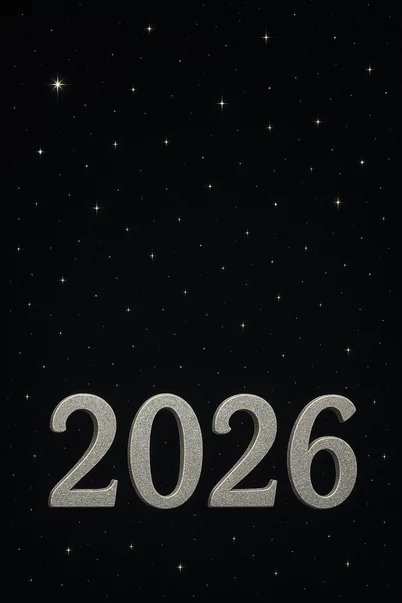 2026 E-Karte mit silbernen 3d-Zahlen zum Silvester