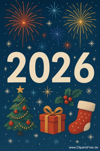Silvester 2026 klassische Karte, Illustration